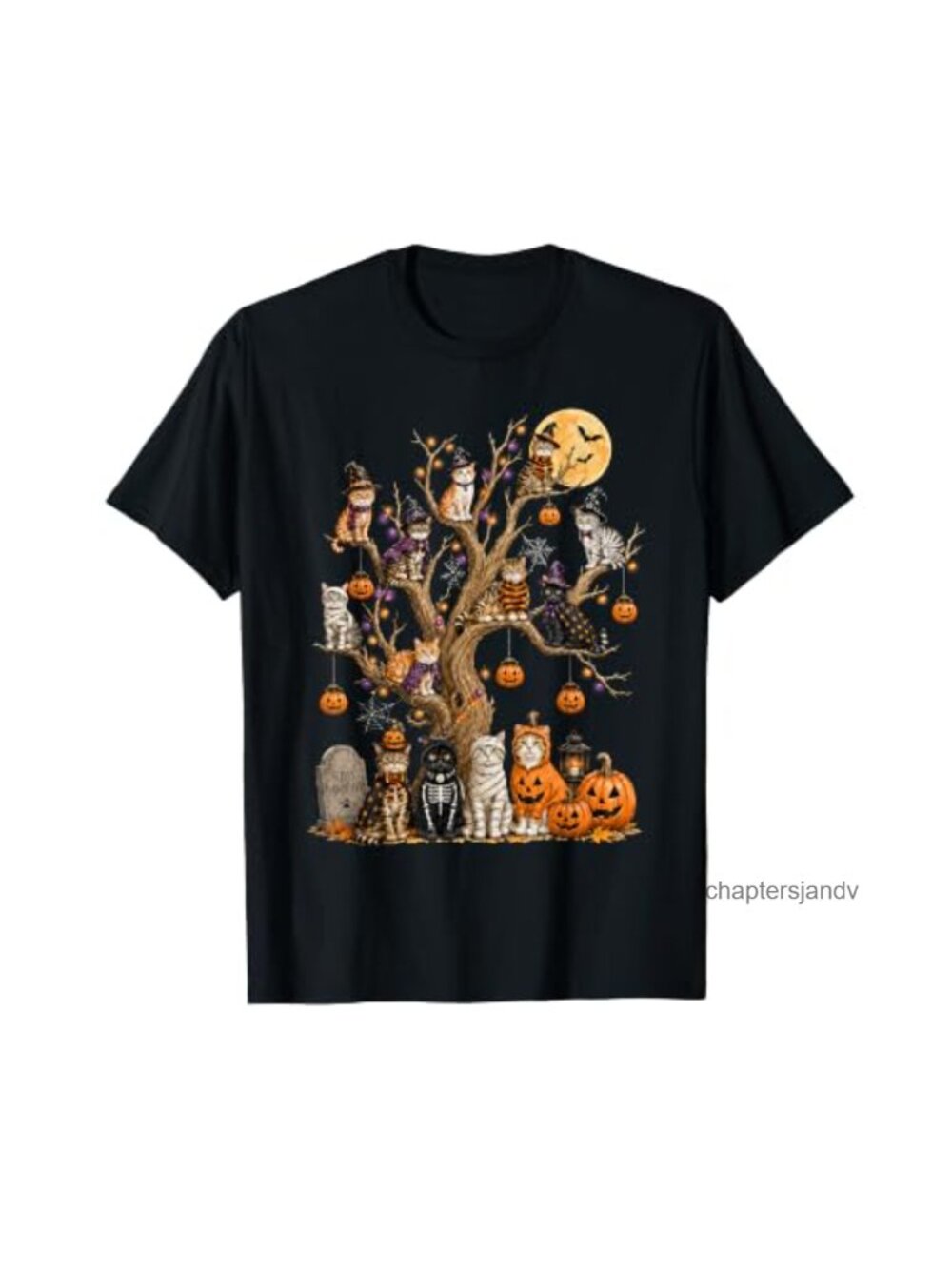 Spooky Halloween Cats On The Tree Funny Cat Lover T-Shirt